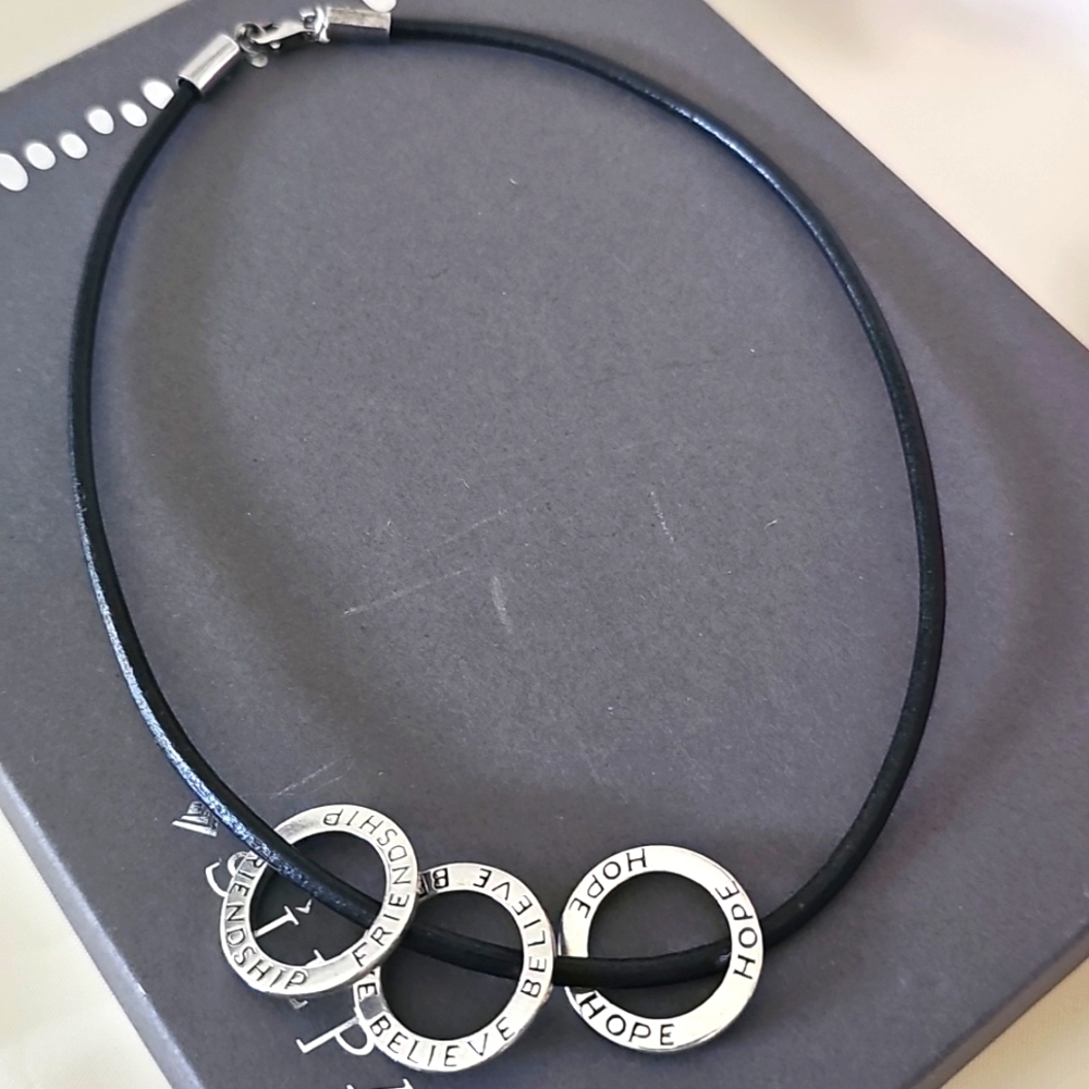 Silpada Sterling Silver Hope,Believe Friendship & Silpada Black Leather Necklace